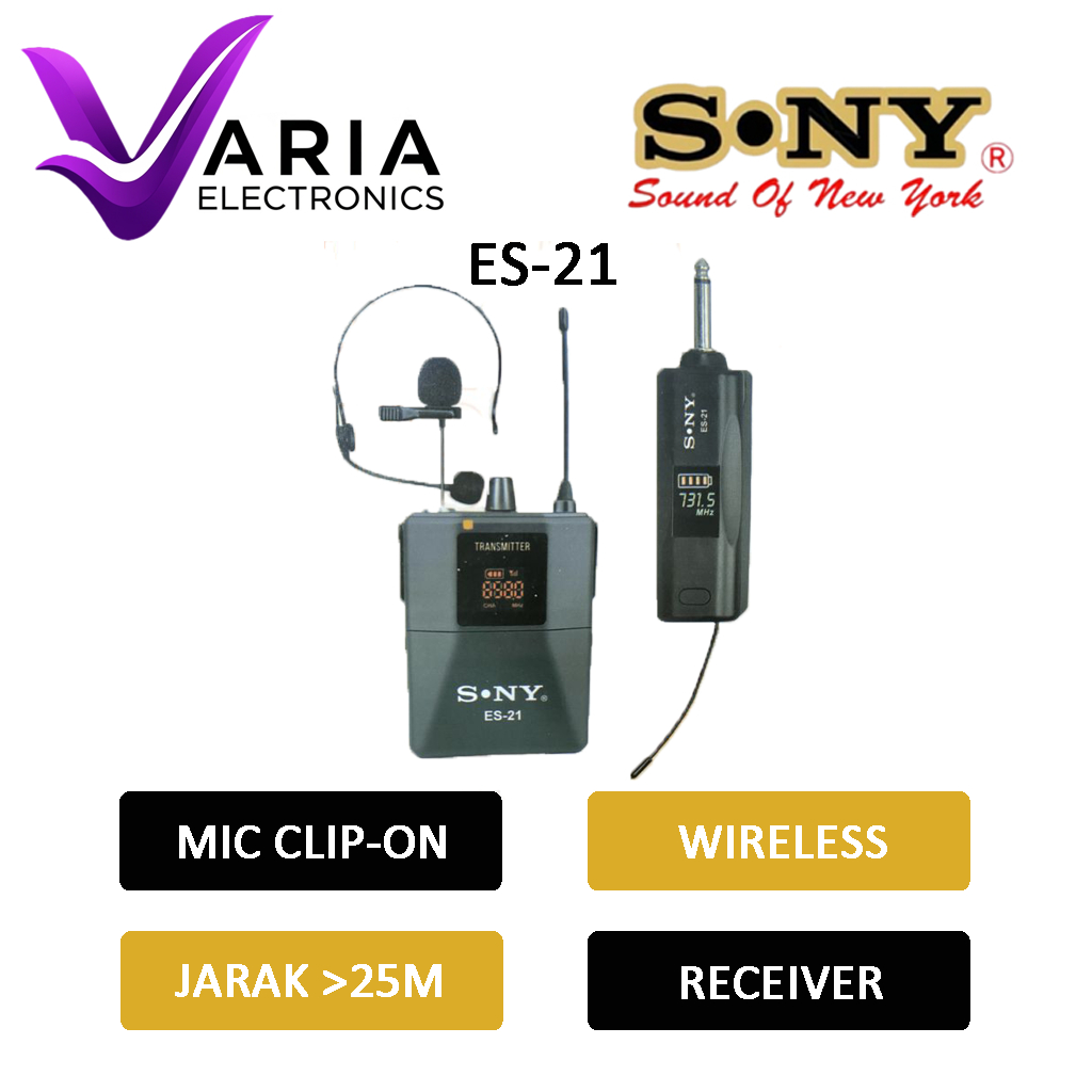 MIC SONY ES-21 MIC CLIP-ON + TRANSMITER WIRELESS WITH RECEIVER