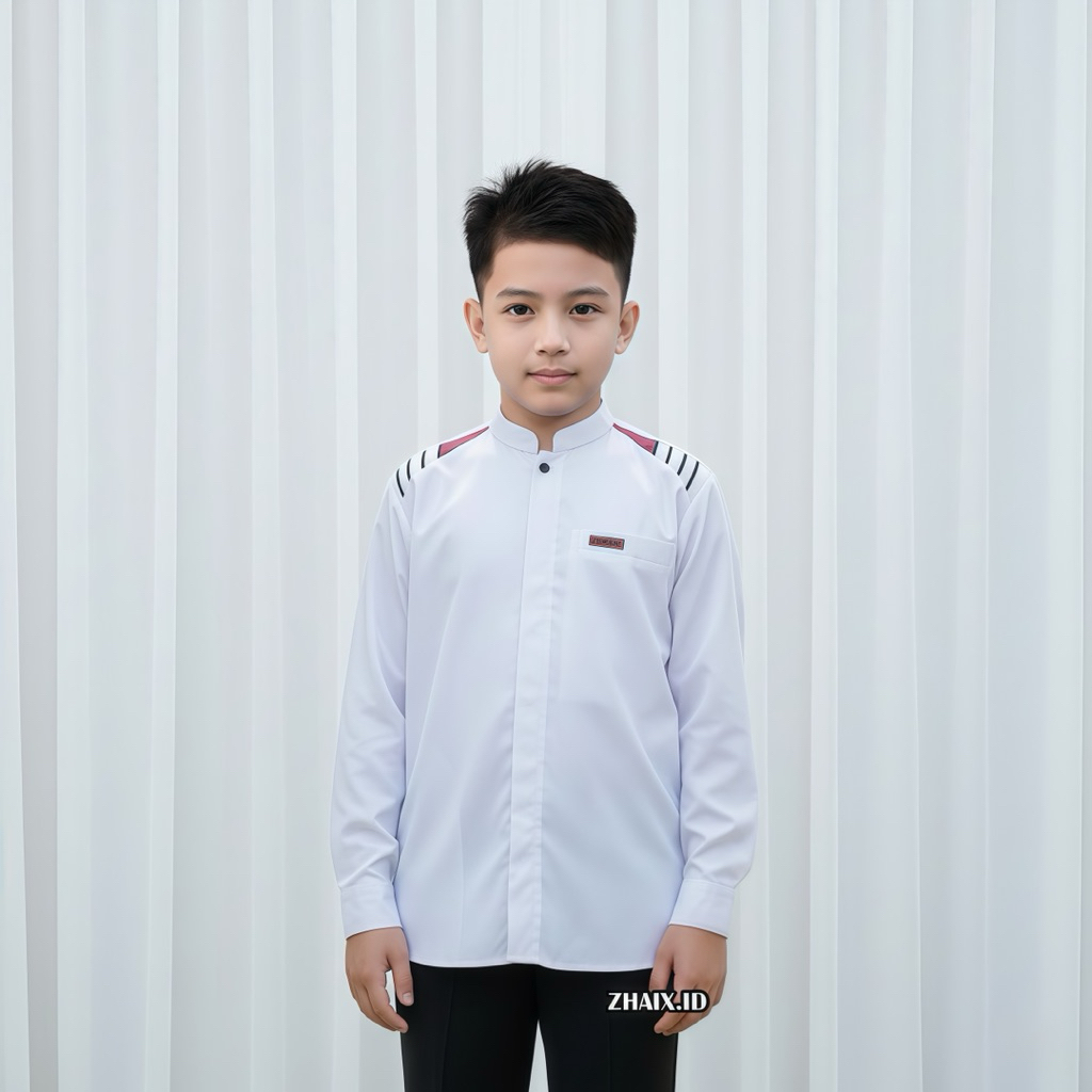 Wajib Punya Baju Kemeja Koko Muslim Anak Laki Laki Lengan Panjang Bahan Katun Motif Polos Al Qorni