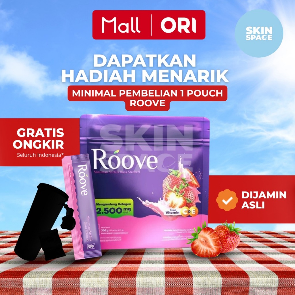 Roove Collagen Rasa Strawberry 1 Pouch Isi 20 Sachet | Minuman Kolagen untuk Kecantikan Sendi, Kulit