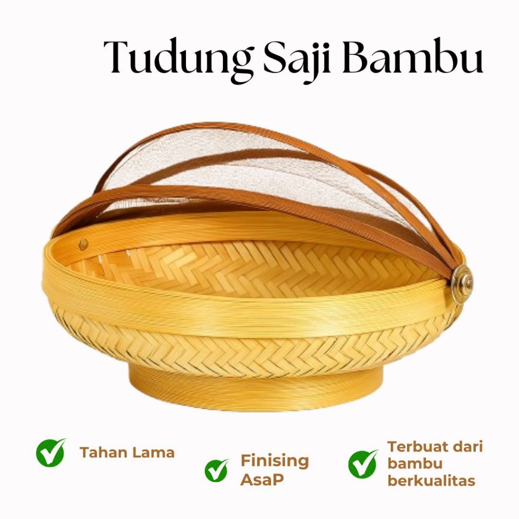 Penutup Makanan Bambu, Tudung saji makanan, tudung saji bambu oval kaki / Anyaman bambu