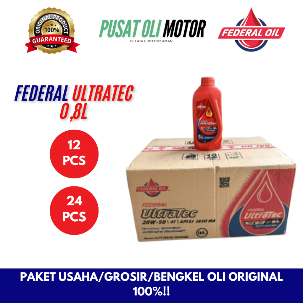 Paket Oli Motor Federal Ultratec 0,8L Asli Federal Original 1 Dus 800ml