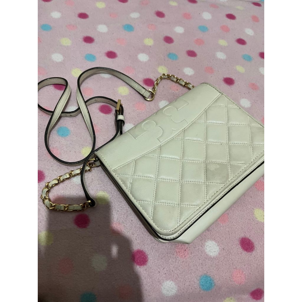 Preloved Tory Burch Putih, tas selempang, sling bag casual, pesta