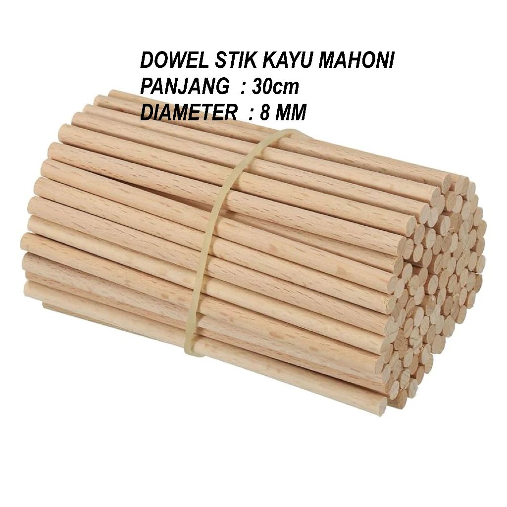 Stik Kayu Mahoni dowel kayu diameter 8mm panjang 30cm