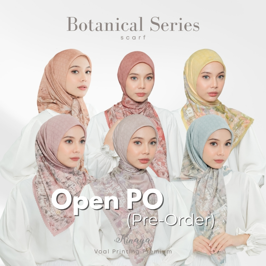 Open PO (Pre-Order) Kinaya - Botanical Series - Jilbab Segi Empat Motif Printing Scarf Voal Premium 