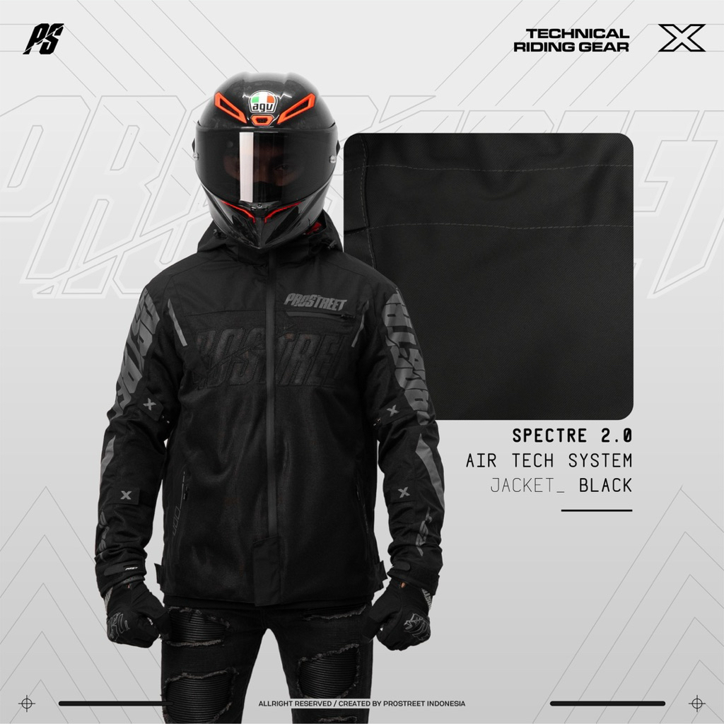 JAKET PROSTREET SPECTRE AIR TECH SYSTEM V2 BLACK ORIGINAL