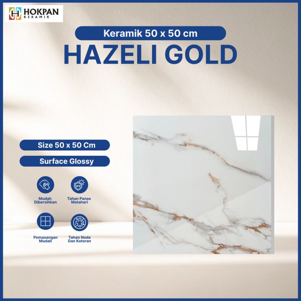Lantai Keramik Motif Serat Mangga Hazeli Gold 50x50 - Hokpan Keramik Glossy