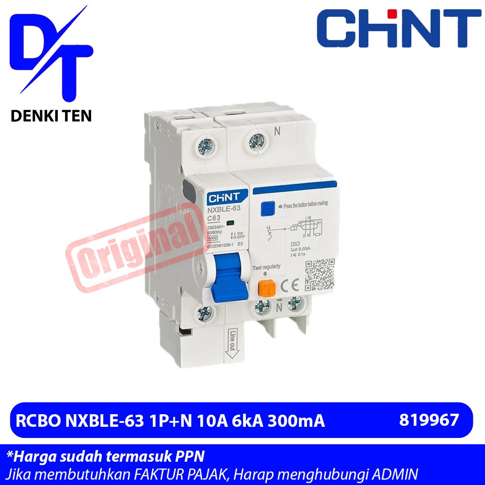 RCBO NXBLE-63 1P+N 10A 6kA 300mA 819967 CHINT Original