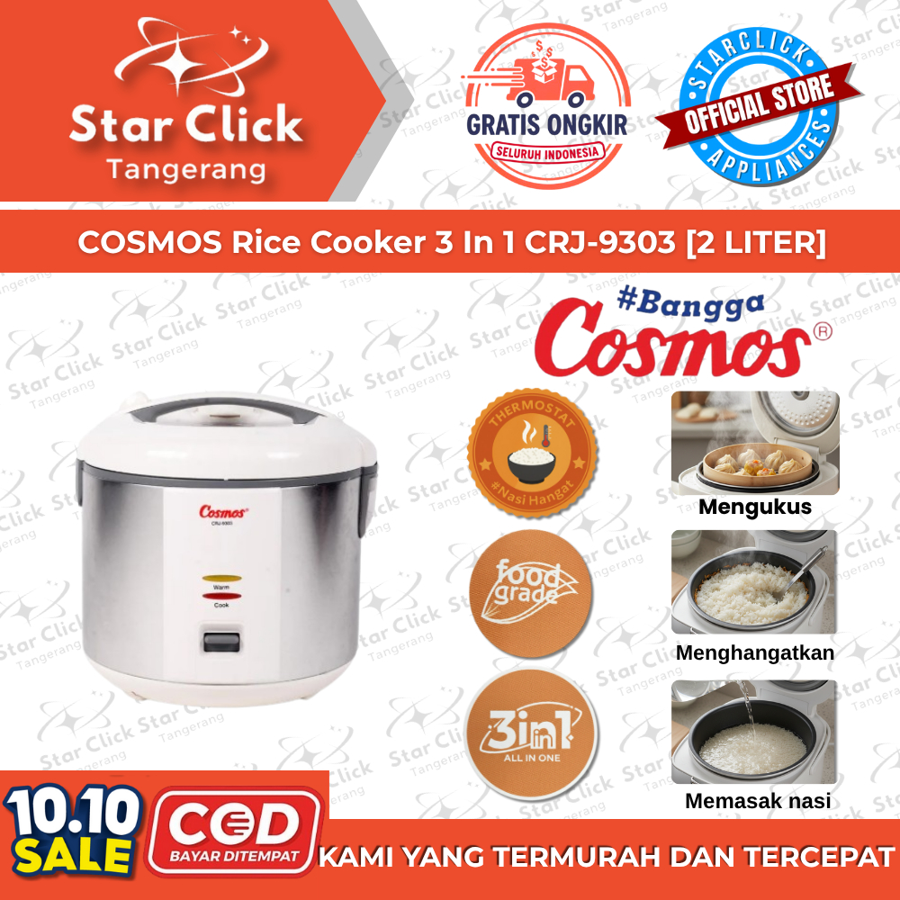 Cosmos Stainless Steel Rice Cooker CRJ 9303 / CRJ9303 / CRJ-9303 [2 L] [Garansi Resmi]