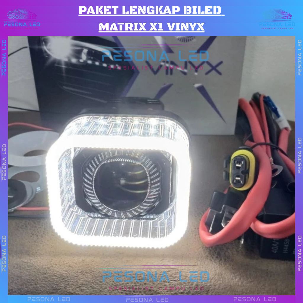 PAKETAN KOMPLIT LAMPU LED PROJECTOR BILED 1,5 INCH MOTOR MOBIL VINYX MATRIX X1- PAKTAN MATRIX X1 VIN