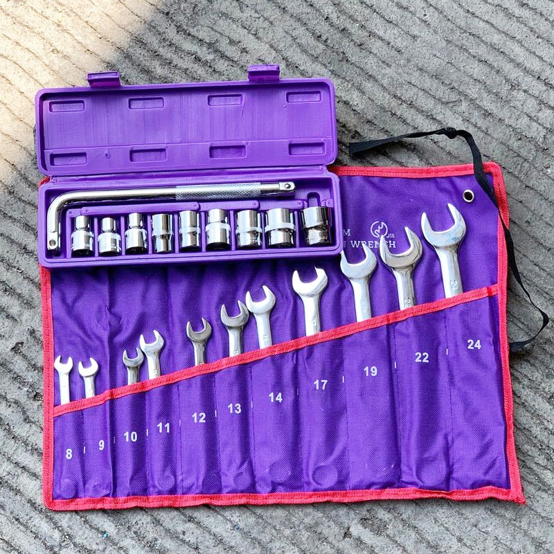 Paket murah kunci ring pas set 11 Pcs 8-22mm kombinasi diamond + kunci shock set 10pcs TEKIRO 1/2