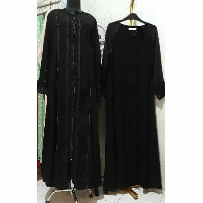 Gamis Abaya Hitam Jetblack Premium Resleting Depan Auter Gamis