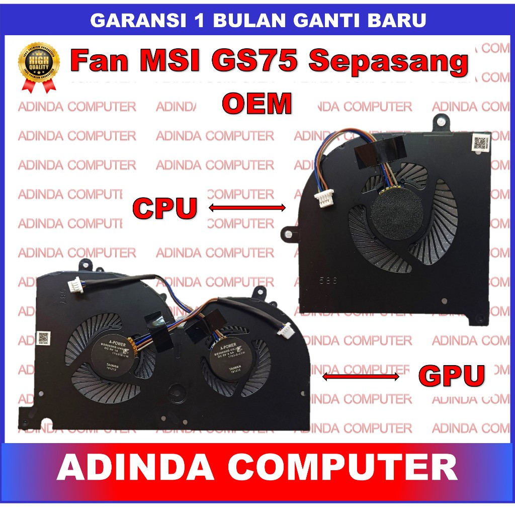 Kipas Fan MSI GS75-Stealth-093 GS75-Stealth-243 GS75-Stealth-413 P75-Creator-469 P75-Creator-894 CPU