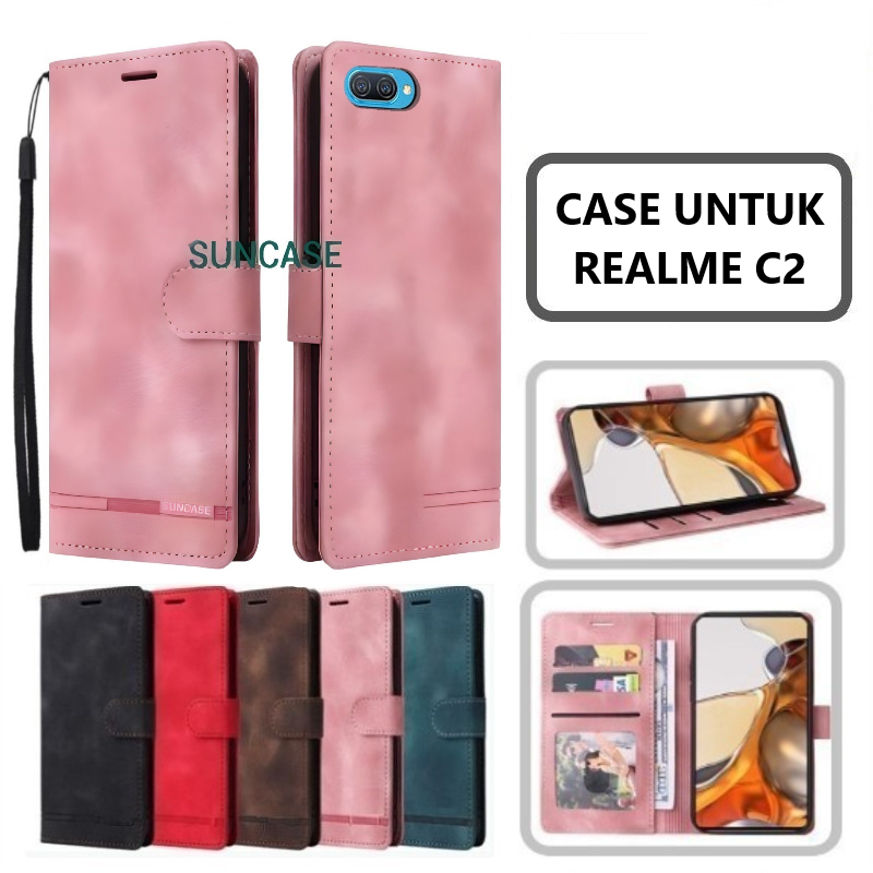 Case realme C2 wallet leather cover flip dompet