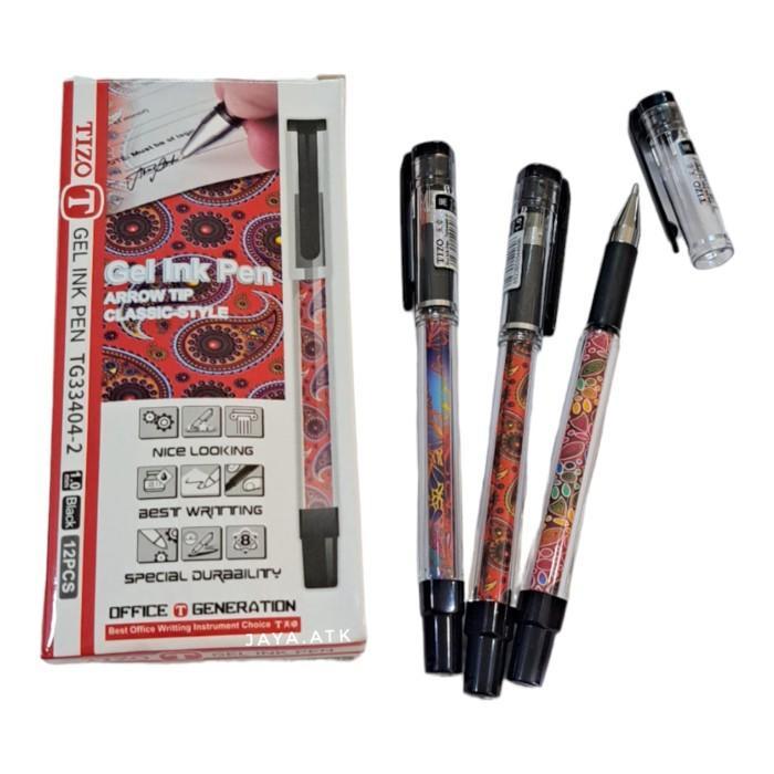 12 PCS PULPEN GEL TANDA TANGAN BATIK TIZO TG33404-2 TINTA HITAM 1.0MM BALLINER GEL INK PEN