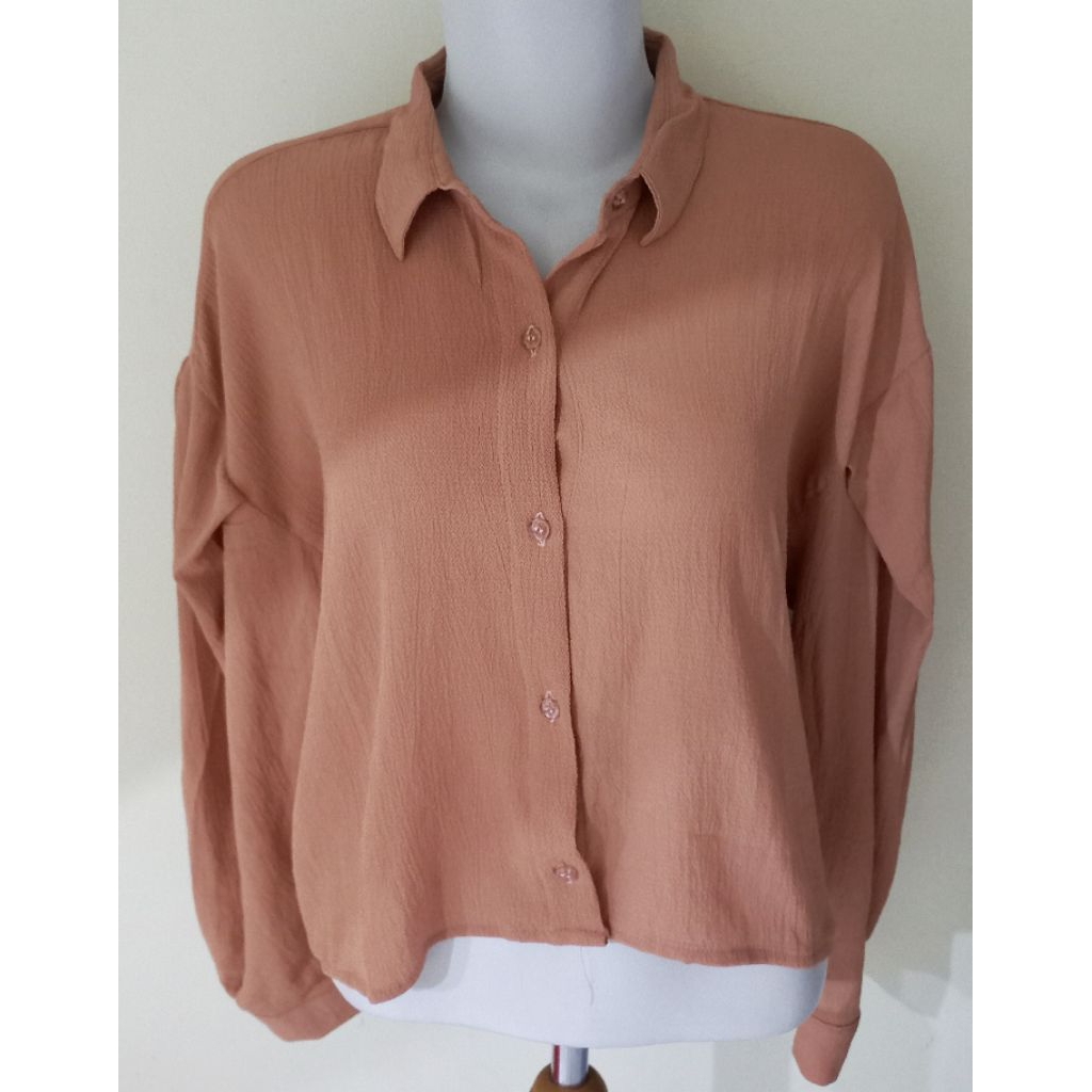 GAUDI KEMEJA LENGAN PANJANG FREE TAS TORY BURCH WANITA GAUDI BAJU KEMEJA COKLAT WANITA GAUDI FREE TA