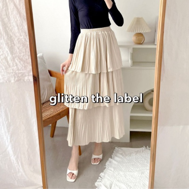 GLITTEN THE LABEL - Rok Ruffle Plisket Panjang / rok plisket susun / rok plisket tingkat / layer