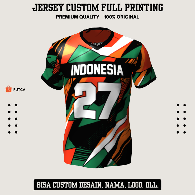 Kaos Jersey Futsal Retro Vintage Orange Hitam Hijau Motif Abstrak 577 - Jersey Olahraga