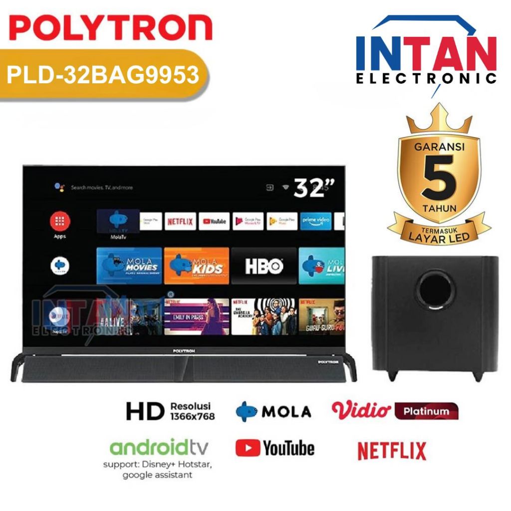 TV POLYTRON 32 INCH SMART ANDROID MOLA PLD-32BAG9953 / 32BAG9953 GARANSI RESMI