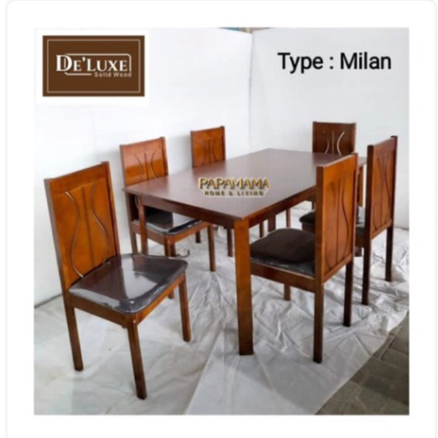 Set Meja Makan Kayu Minimalis 6 kursi Jok Busa - Meja Makan Kayu 6 Kursi Jok Kayu