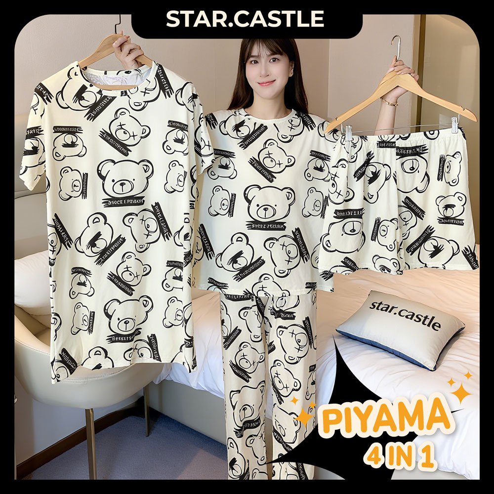 Piyama 4 set Wamita Dewasa Jumbo Lembut dan Dingin  /4in1 Baju Tidur Set Daster Celana Pendek Celana