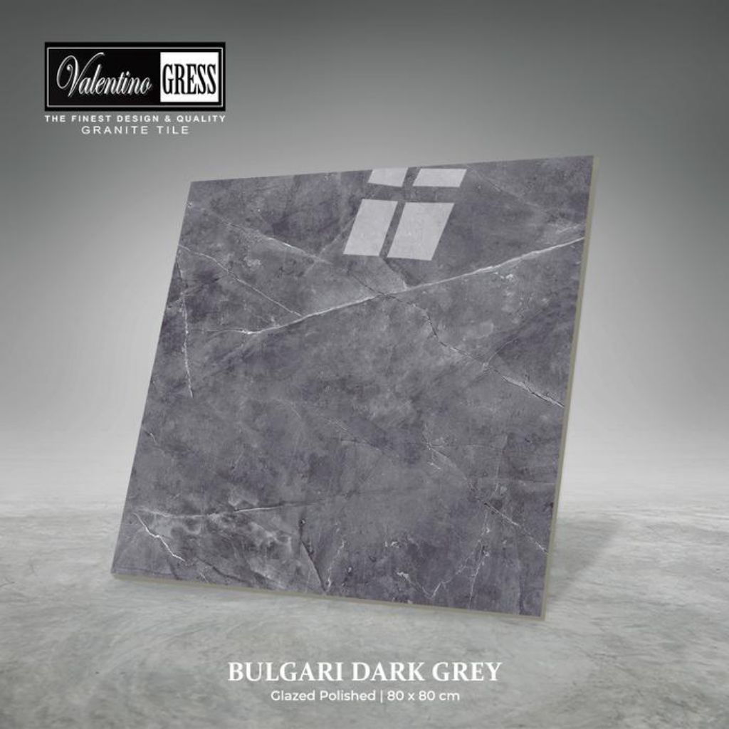 Granit 80x80 Bulgari Dark Grey Valentino Gress Glazed Polished