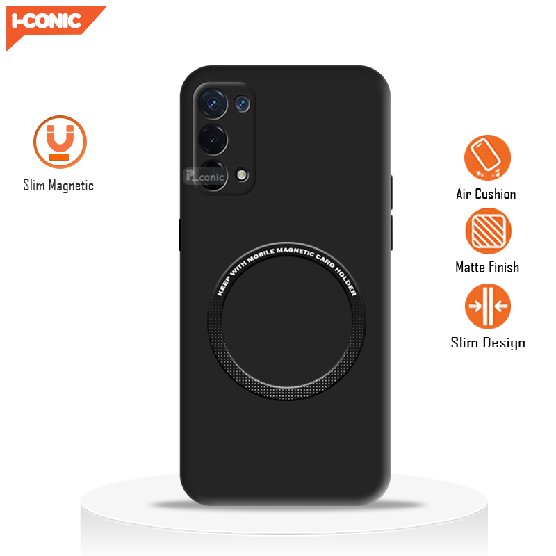 Soft Case Oppo A74 5G Case Ultra Slim Premium Black Matte Magnetic Ring Casing