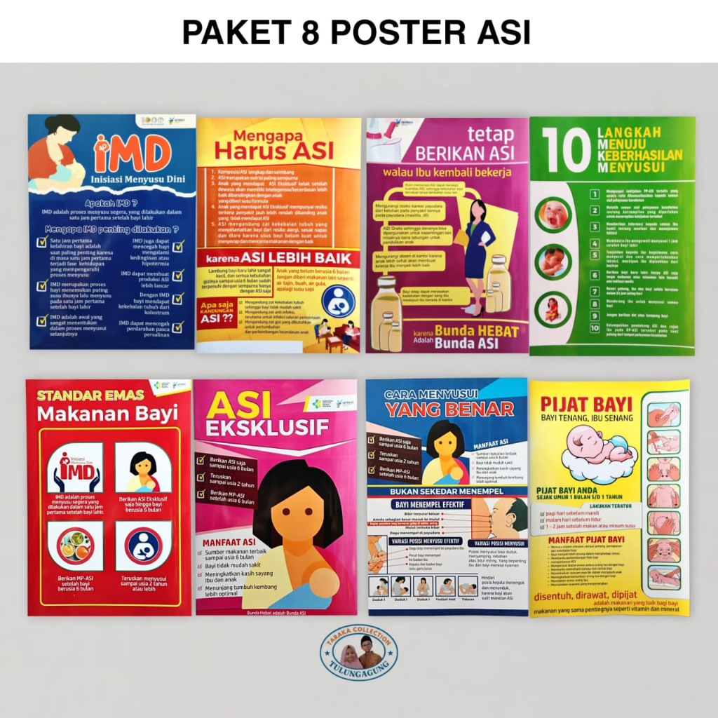 Paket Poster | Paket 8 Poster ASI | Poster Menyusui | Poster Ibu dan Bayi | Poster Kesehatan