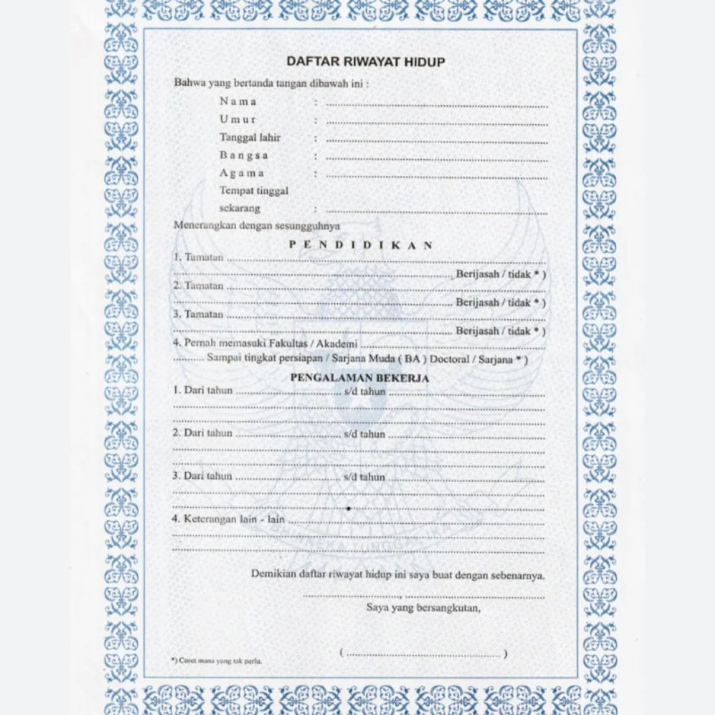 Kertas Daftar Riwayat Hidup