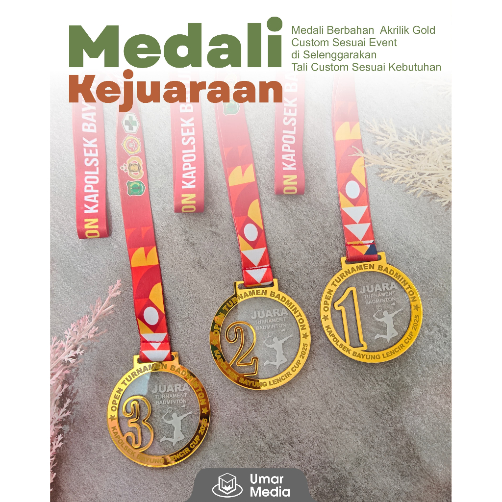 Medali Graduation Tali Custom Medali Perpisahan Sekolah Medali Akrilik Gold Mewah Desain Custom