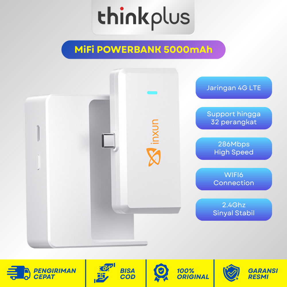 [FREE 10GB] Thinkplus Modem Wifi 4G LTE All Operator Mifi Portable Dengan Powerbank 5000mAh 4G LTE H