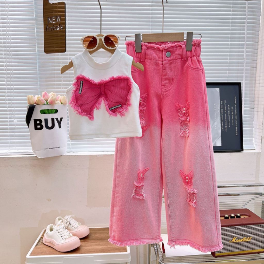SETELAN ANAK PITA PINK CARGO PANTS