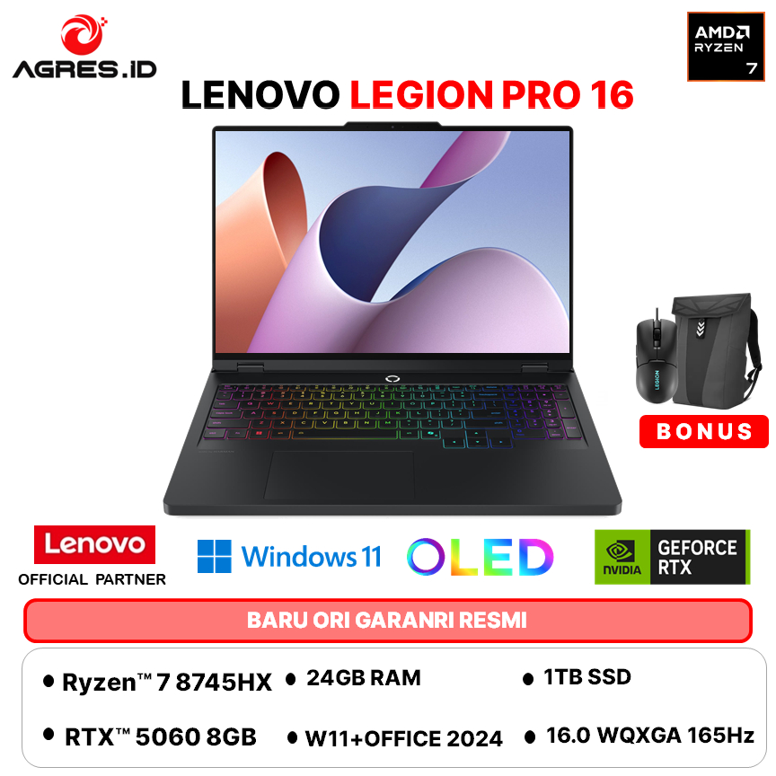 LENOVO LEGION PRO 5 16 OLED RYZEN 7 8745HX RTX5060 8GB - RAM 24GB 1TB W11+OHS 16.0WQXGA 165HZ  -15ID