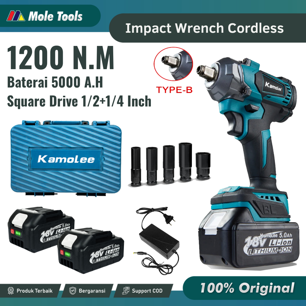 Kamolee Impact Wrench Baterai 1200 N.m Kamolee Impact Wrench Multifungsi DTW500 1200N.M | Kamolee DT