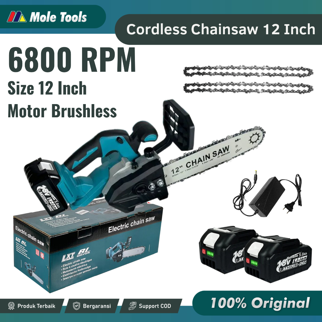 Chainsaw Gergaji Rantai Elektrik Mini 12 Inch Portable Genggam Lithium | Mesin Gergaji Kayu Chainsaw