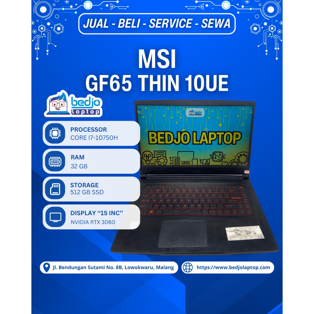 MSI GF65 THIN 10UE SUPER KENCENG Laptop Gaming Core i7, Laptop MSI Gaming RTX 3060