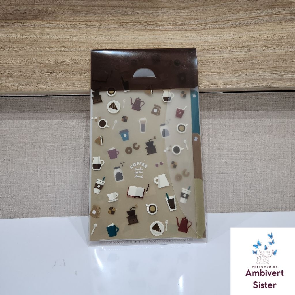 [ BARU ] Map Clear File Holder Folder Impor Persegi Panjang Kecil Desain Kopi Coffee Cokelat Brown