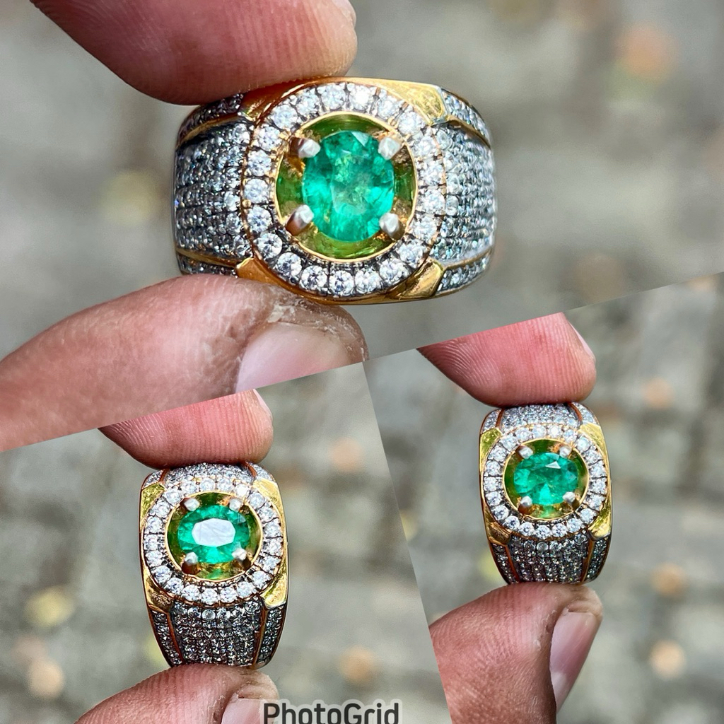cincin Batu zamrud colombia natural zambian emerald jamrud ring perak ukuran kecil dim 7x5.5