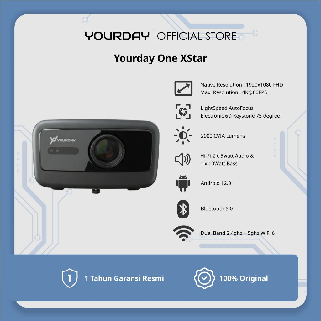 Yourday One XStar Smart Android Proyektor LED Projector FullHD 4K HDR