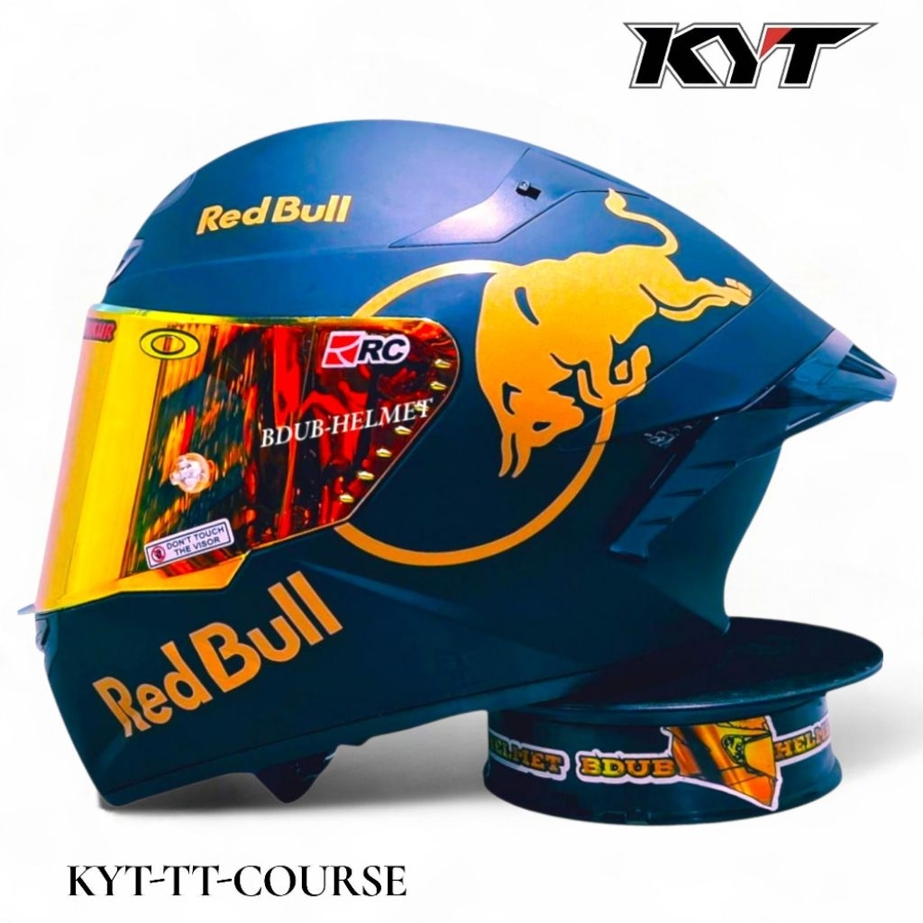Helm KYT TT Course Black dof Redbull paket ganteng spoiler 3D Original KYT
