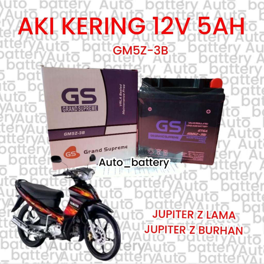 Aki motor jupiter z lama, jupiter z burhan, aki kering gs gm5z-3b 12v 5ah