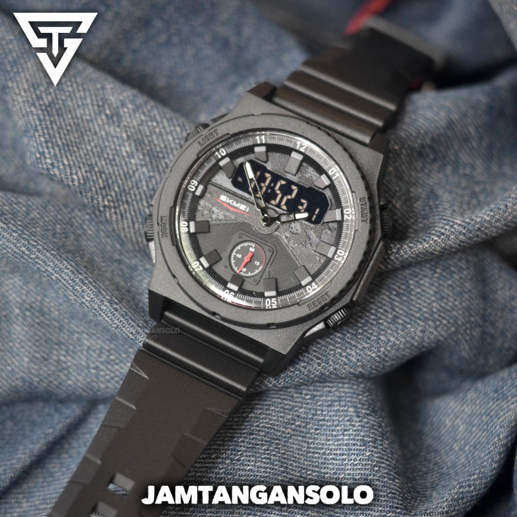 JAM TANGAN PRIA ORIGINAL BARU BERGARANSI SKMEI FORCE BLACK ARMY ANALOG DIGITAL LED ALARM STOPWATCH T