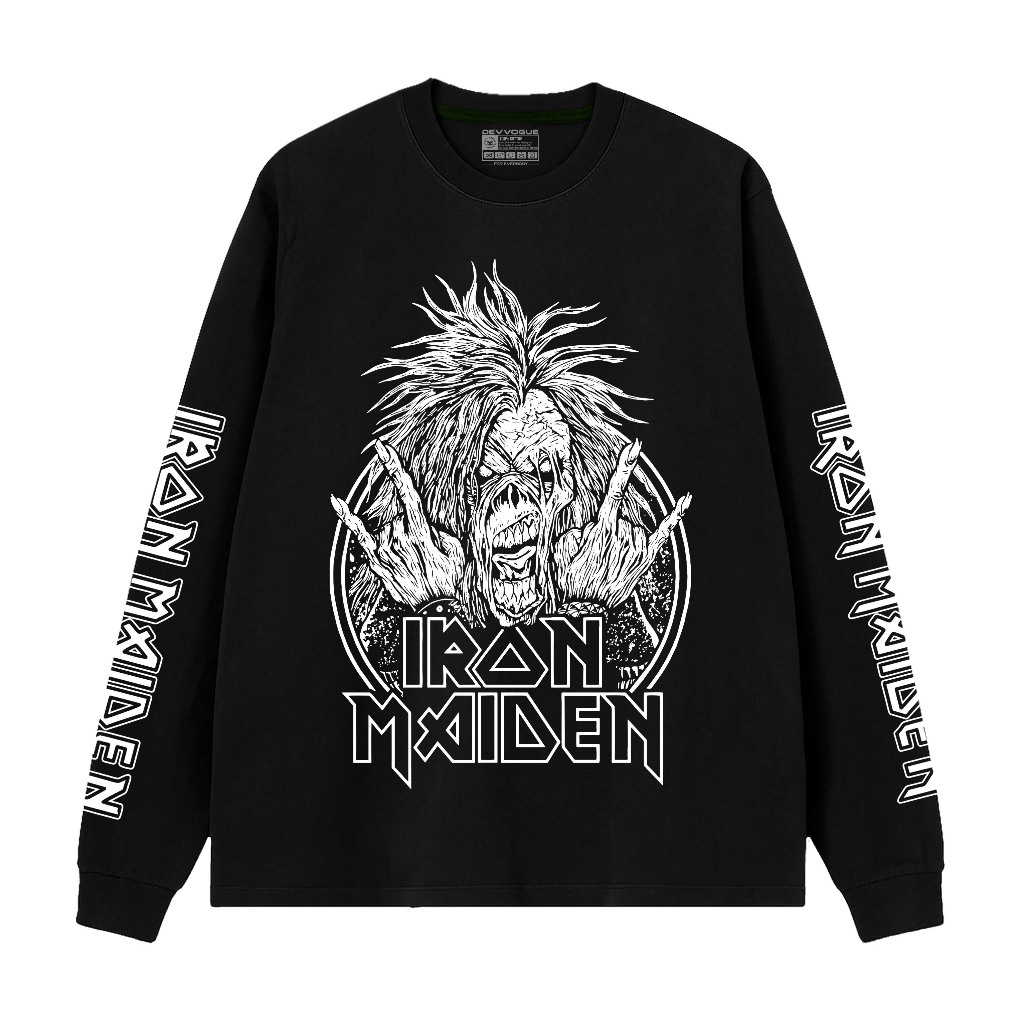 Devvogue Kaos Lengan Panjang Rib Iron Maiden T-shirt Band Combed 24s