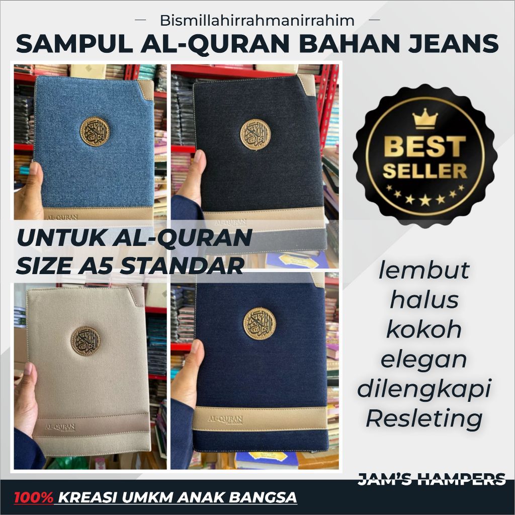 Sampul alquran A5 Resleting bahan jeans cover alquran ekslusif A5