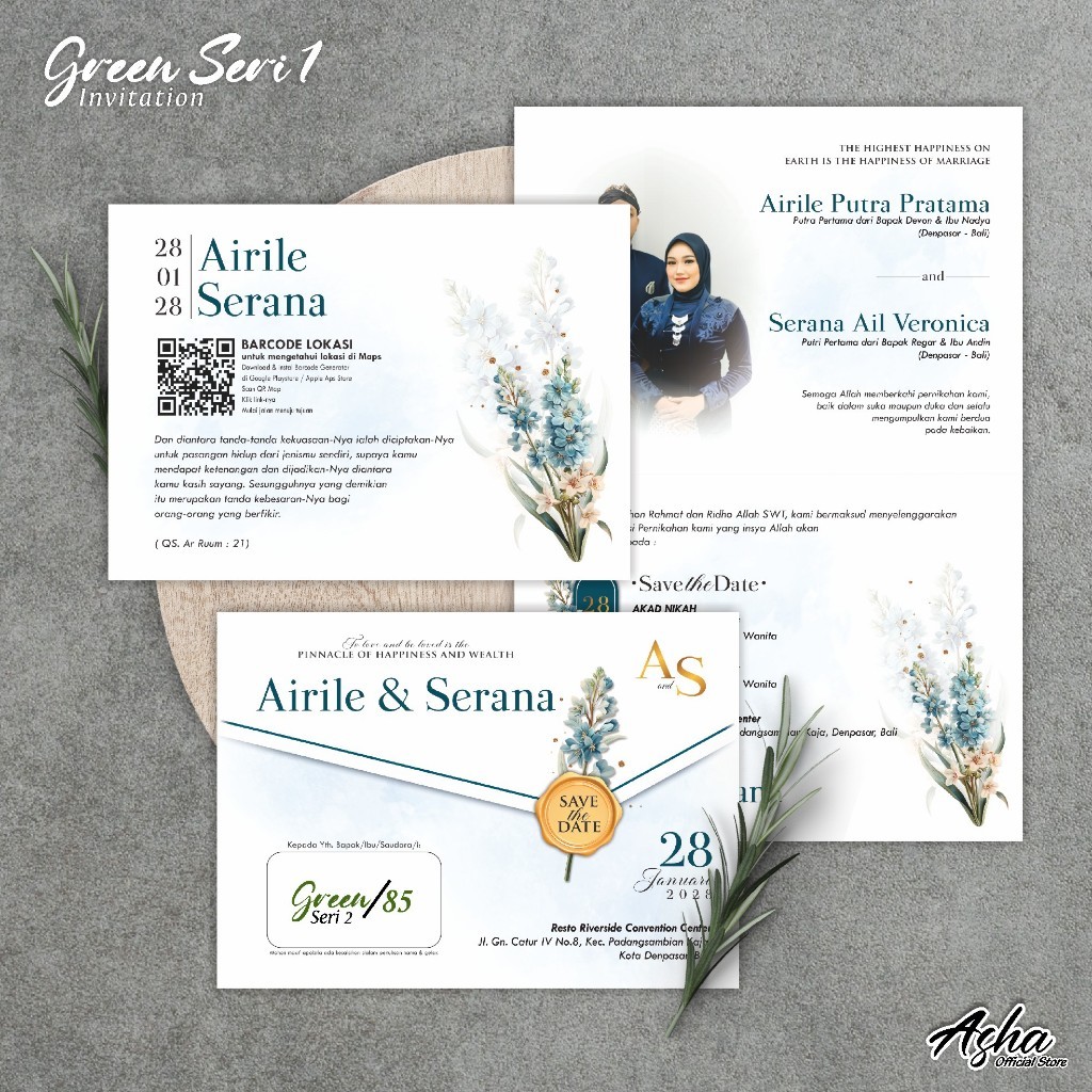 UNDANGAN PERNIKAHAN CUSTOM COLOUR - CETAK UNDANGAN NIKAH GREEN WARNA BORDERLESS