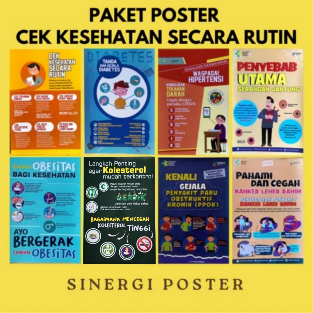 Paket Poster | Paket 8 Poster Cek Kesehatan Rutin | Poster Penyakit Kesehatan | Poster Edukasi