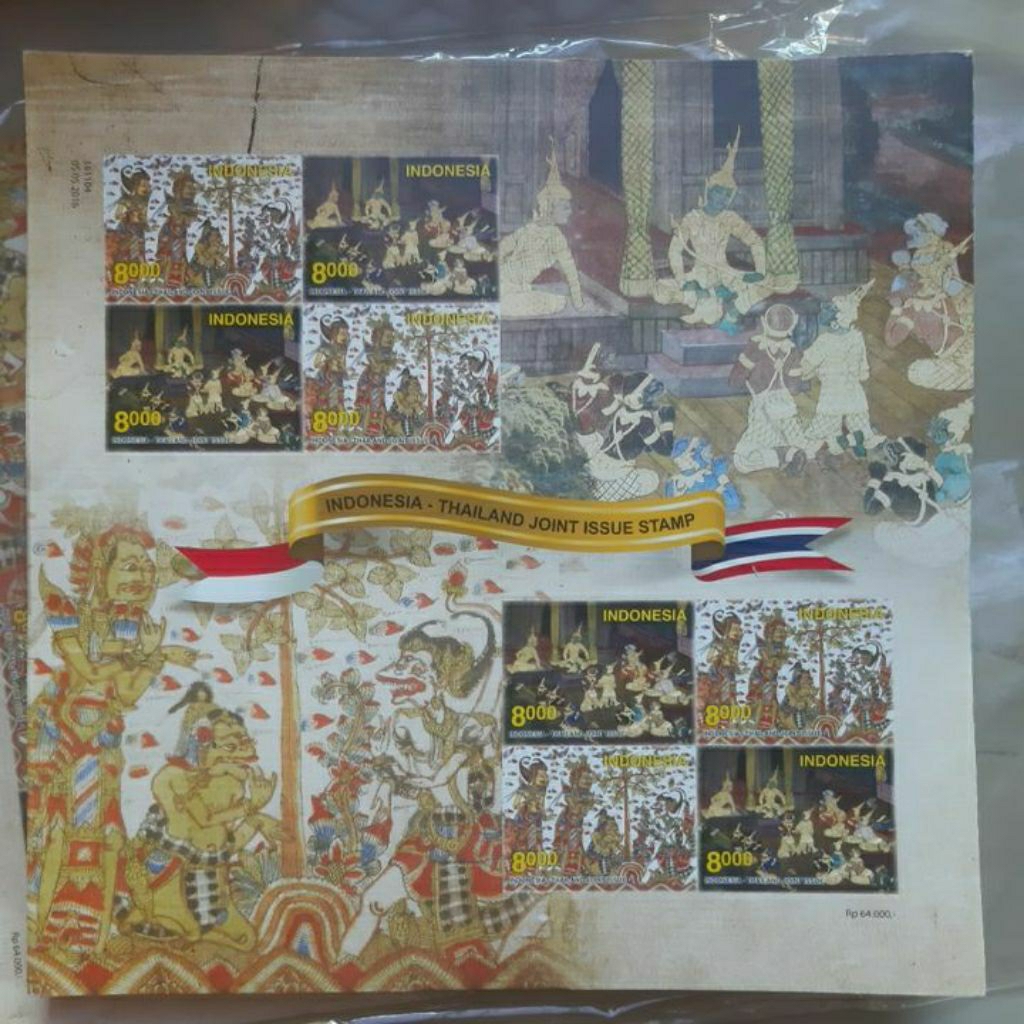 Perangko Indonesia-Thailand 2016 joint issue stamp sheet stiker 8 prangko