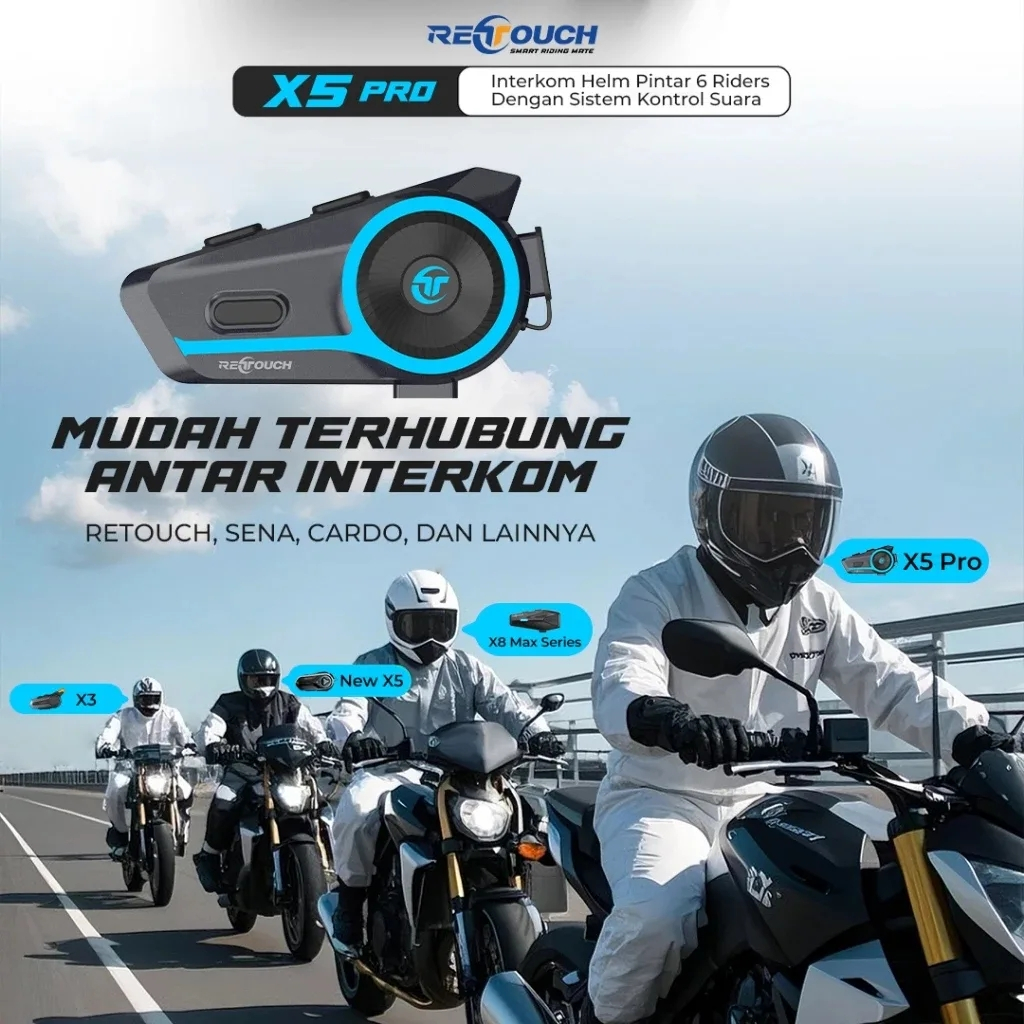 INTERKOM RETOUCH X5 Pro Mesh Intercom Helm Riding Headset