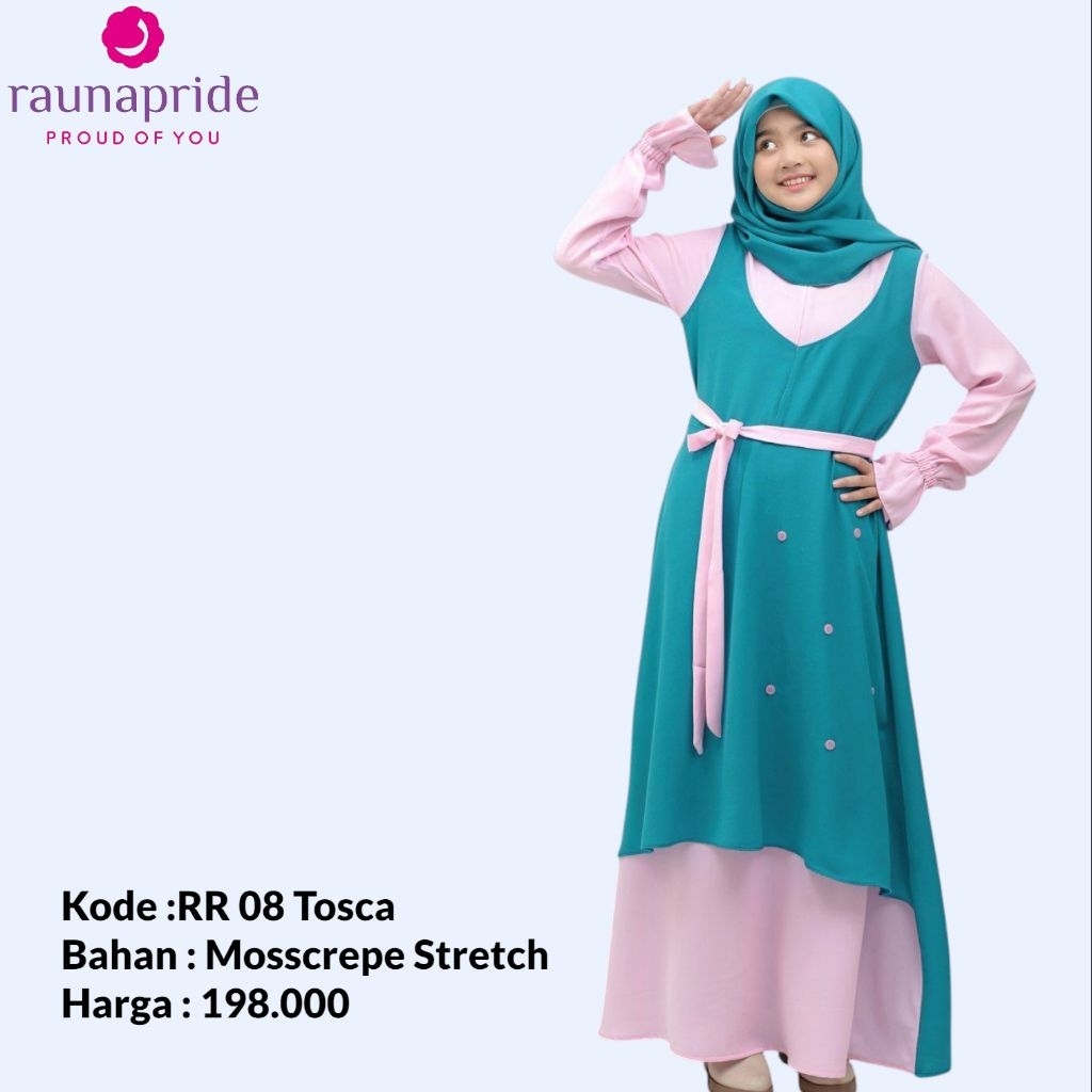 Rauna Gamis Remaja Rr 08 Toska Kombinasi Pink/Gamis Remaja Simple/Gamis Remaja lucu Kekinian