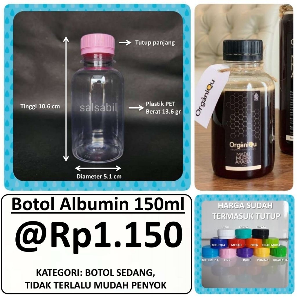 Botol Albumin 150ml / botol plastik 150ml (isi 100 botol)