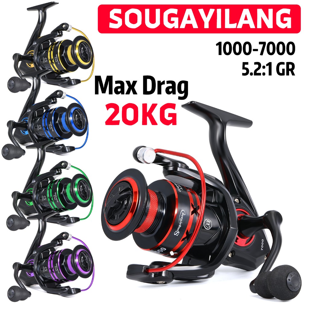 COD Sougayilang Fishing Reel Max Drag 20KG 1000-7000 Metal Spinning Fishing Reel Spool Aluminium Unt